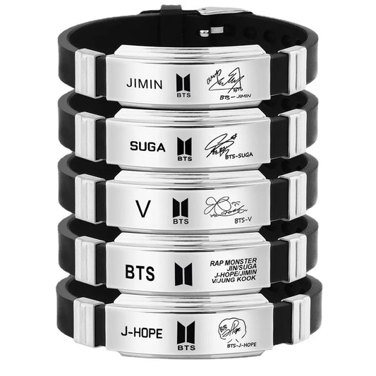 BTS Black Titanium Steel Silicone Bracelet Wristband
