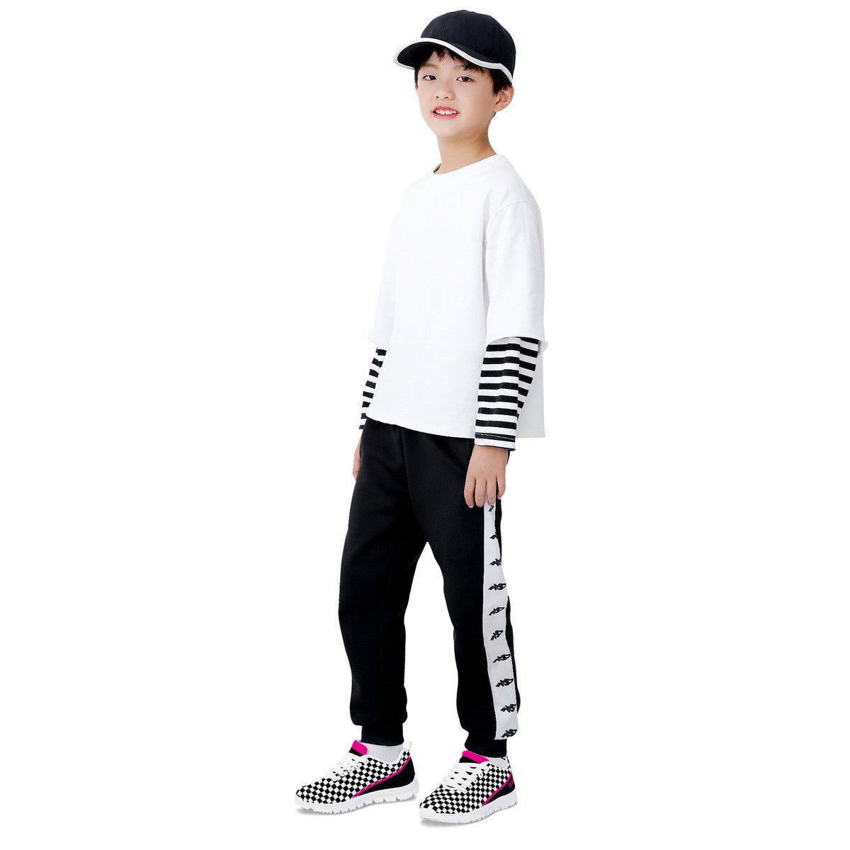 Kids Dance Sneakers - Checkered Black - White - Pink