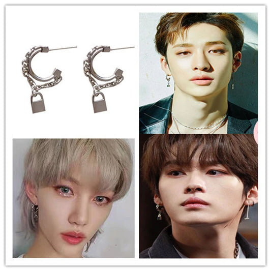 Stray Kids Earrings Chain Lock Pendant
