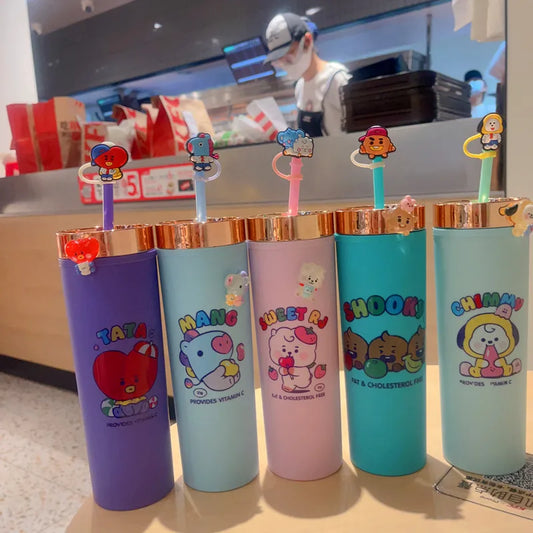 BT21 Double-Layer Straw Cup - Large Capacity