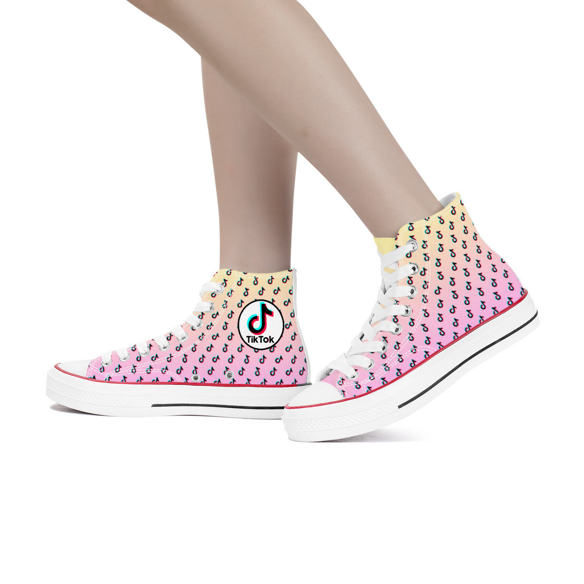 TikTok High Top Canvas Shoes - Pink and Yellow TikTok Sneakers - SD-style-shop