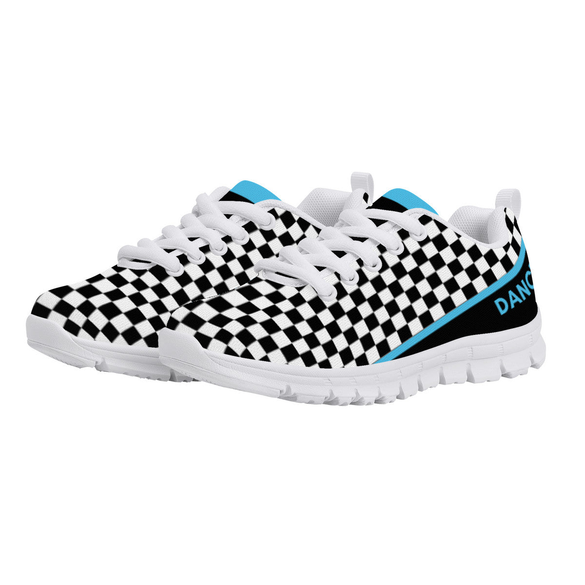 Kids Dance Sneakers - Checkered Black - White - Blue