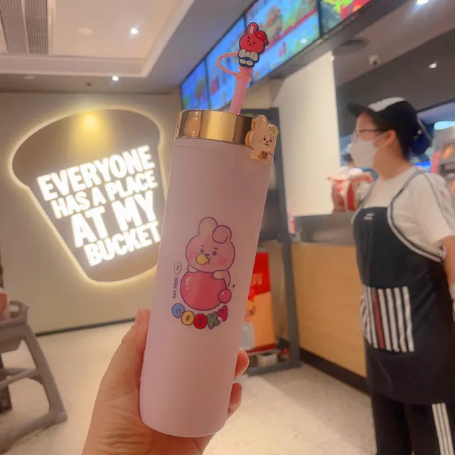 BT21 Double-Layer Straw Cup - Large Capacity