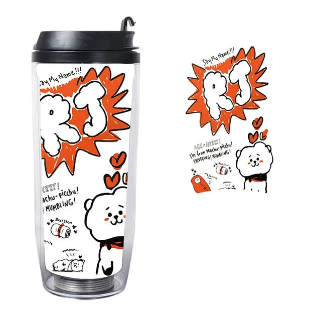 BT21 500Ml Double-Layer Plastic Straw Cup