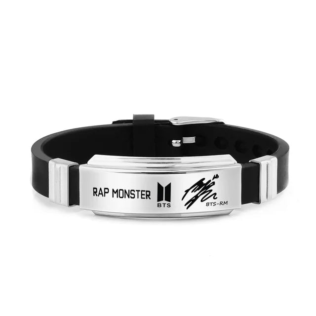 BTS Black Titanium Steel Silicone Bracelet Wristband