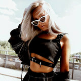 Black hollow out buckle Crop Top - SD-style-shop