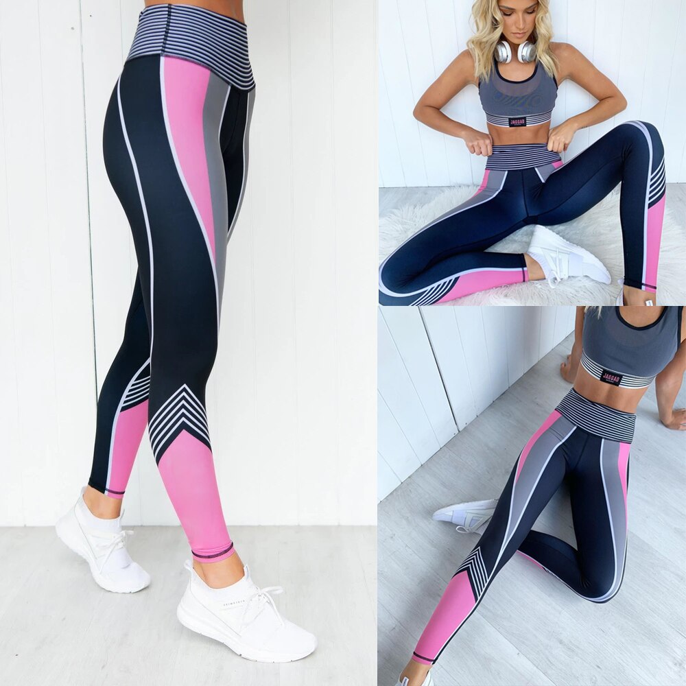 Pink and black High Waist Fitness Leggings - SD-style-shop