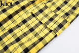 Yellow plaid pants women with straps - SD-style-shop