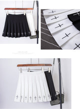 Pleated Skirt Women Harajuku with Cross Embroidery - SD-style-shop