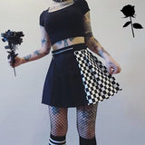 High waist plaited skirt - 2 sides - black and checkered - SD-style-shop