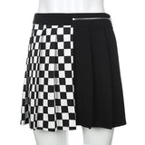 High waist plaited skirt - 2 sides - black and checkered - SD-style-shop