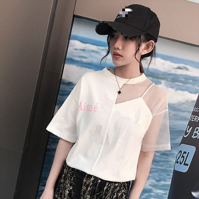 Harajuku tshirt with mesh inserts - SD-style-shop