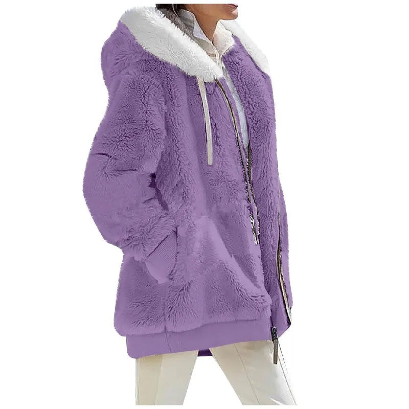Winter Fashion Women's Coat New Casual Fluffy Hooded Zipper Ladies Clothes Teddy jacket