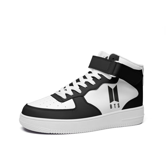 BTS Logo High Top Leather Sneakers - Black