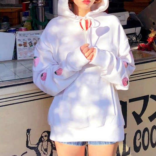 Kawaii Strawberry Hoodie white - SD-style-shop