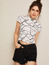  Geometrical Print Cropped tshirt - SD-style-shop