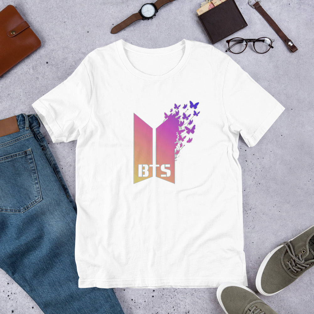 BTS logo T-shirt, BTS butterfly logo, BTS T-shirts, Short-Sleeve Unisex T-Shirt - SD-style-shop
