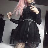 Punk Zip Up Black Skirt with Rings - SD-style-shop