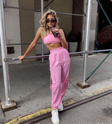 Pink 2 Piece Set Crop Top and Cargo Pants - SD-style-shop