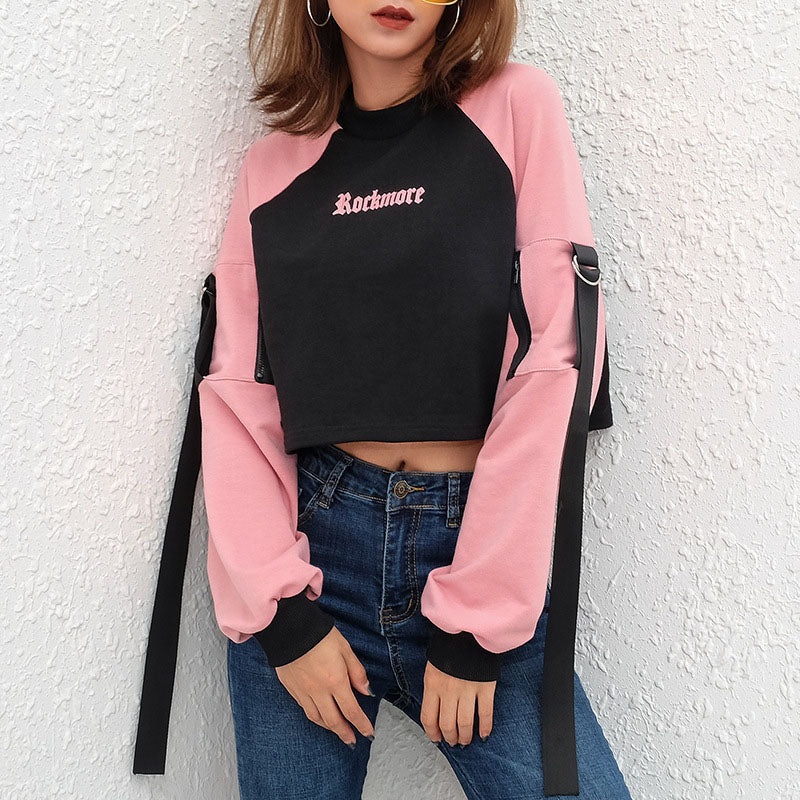 Black and Pink Cropped sweatshirt - SD-style-shop