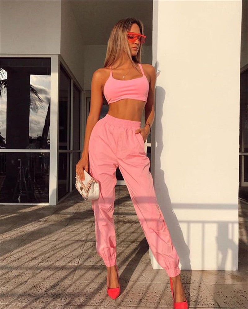 Pink 2 Piece Set Crop Top and Cargo Pants – SD-style-shop