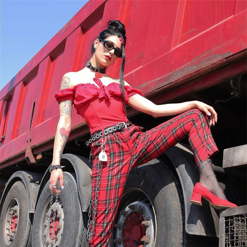 Red plaid Pants - SD-style-shop