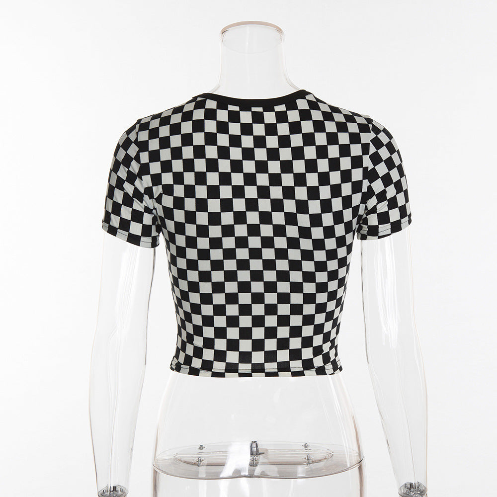 Checkered Black and White cropped tshirt - SD-style-shop