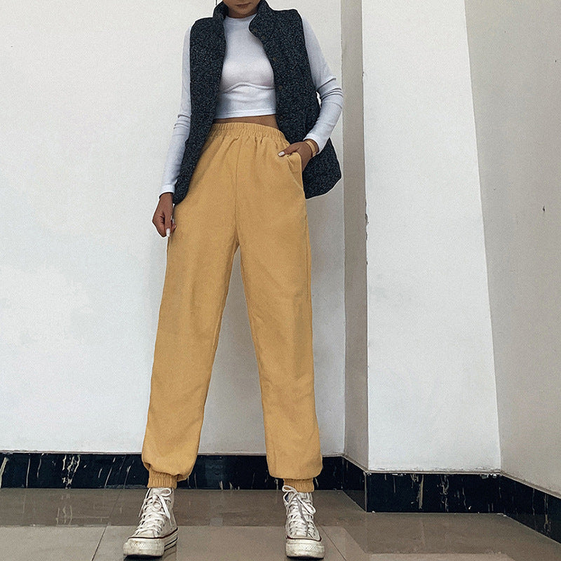 Yellow High Waist Corduroy Pants - SD-style-shop