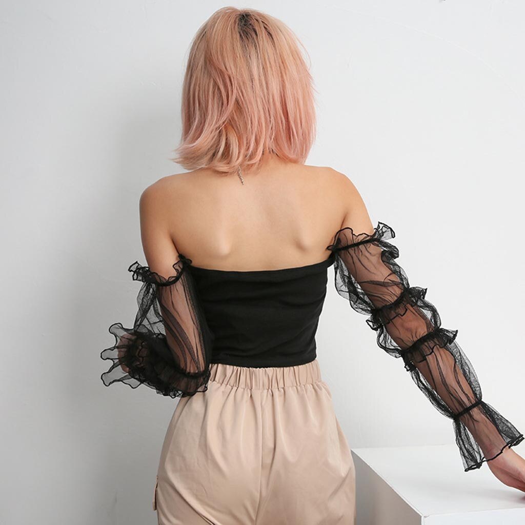 Off Shoulder Crop Top with transparant sleeves - SD-style-shop