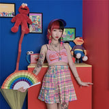 Rainbow plaid Skirt With Chain and pocket - SD-style-shop