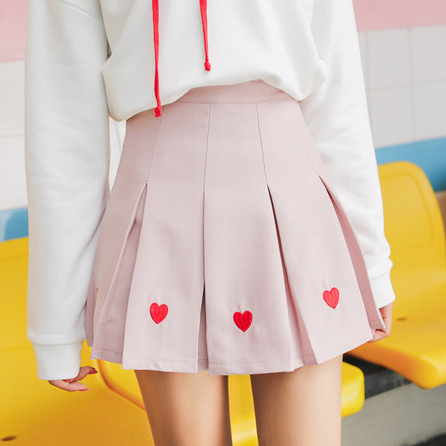 Pleated Skirt with hearts Harajuku Style - SD-style-shop