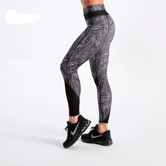 Grey Print Fitness Leggings High Waist - SD-style-shop