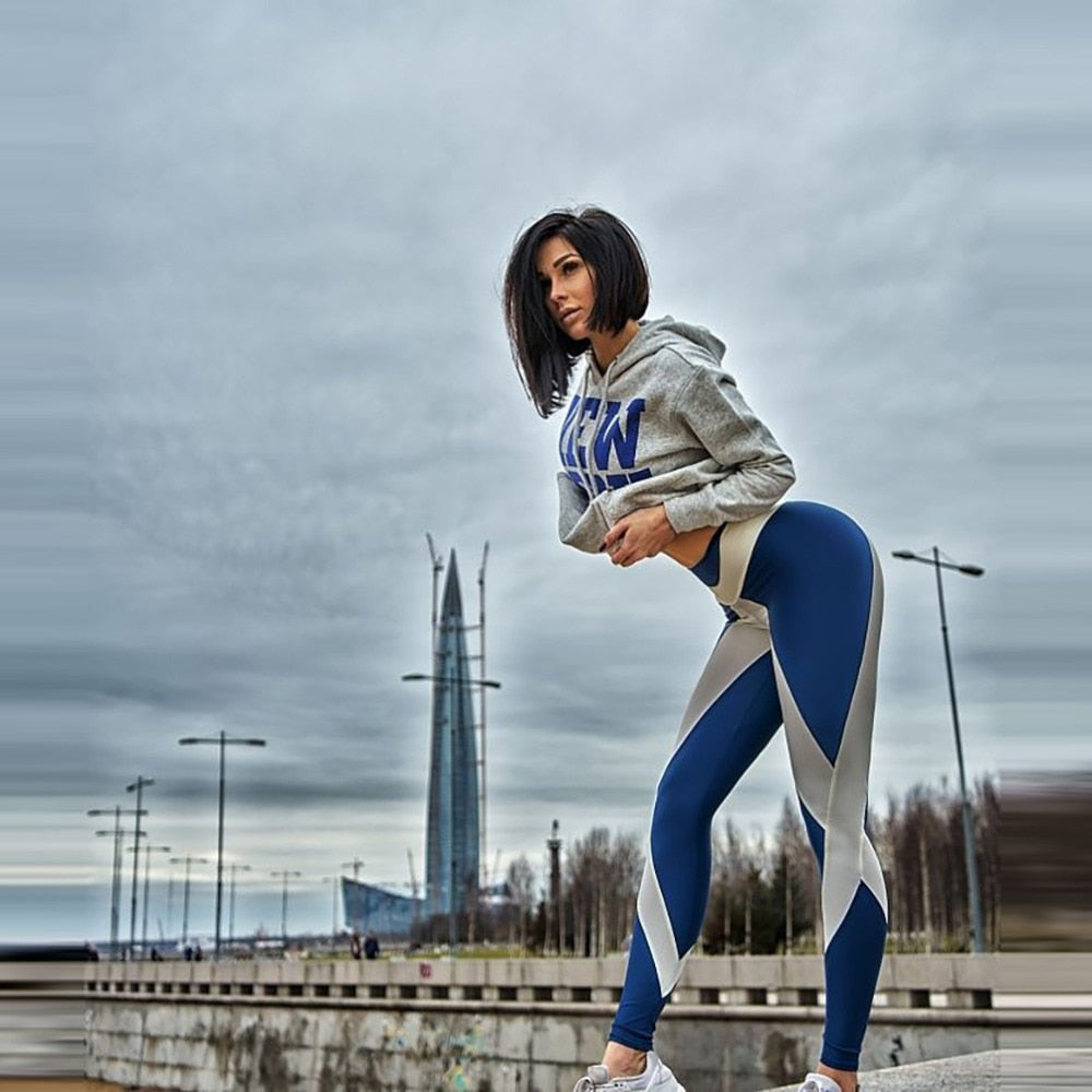 Blue & White High Waist Fitness Leggings - SD-style-shop