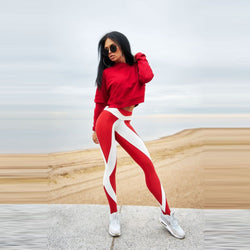 Red and White High Waist Fitness Leggings - SD-style-shop