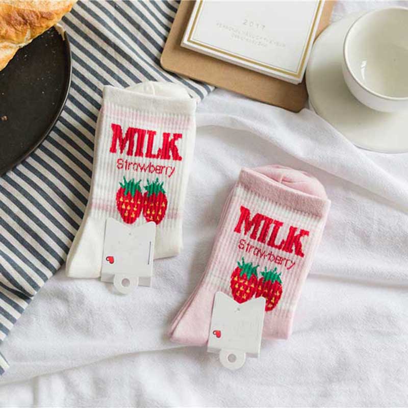 Strawberry Milk Pink and White Women Socks - SD-style-shop