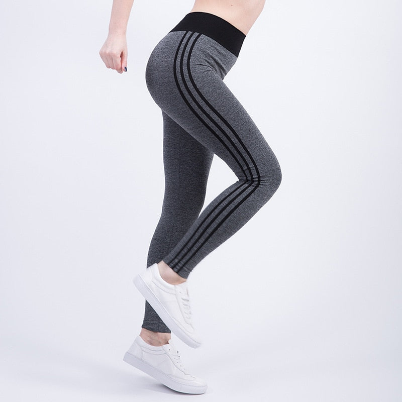 Grey Sports leggings with black Stripes - SD-style-shop