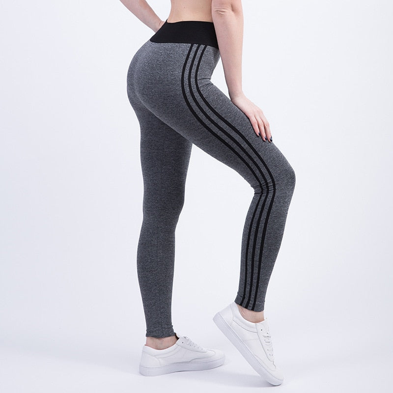 Grey Sports leggings with black Stripes - SD-style-shop