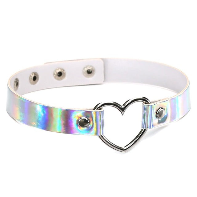 Metallic Heart choker necklace holographic - SD-style-shop