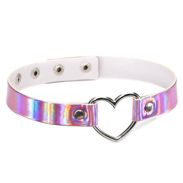Metallic Heart choker necklace holographic - SD-style-shop