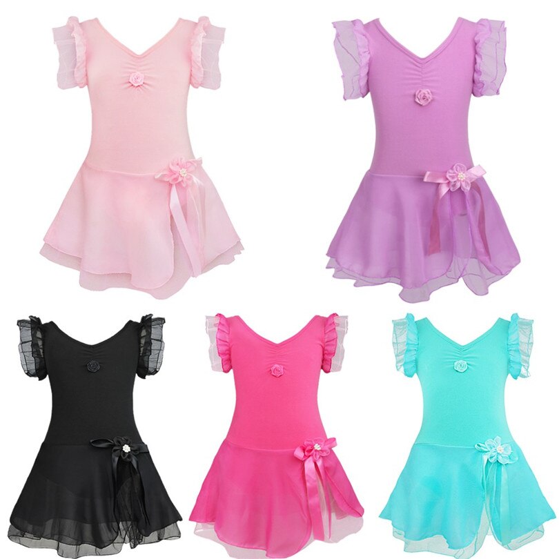 Girls Ballet Leotard with skirt Short Sleeve Kids Ballet Dance Dress Girls Dress Dancewear - SD-style-shop