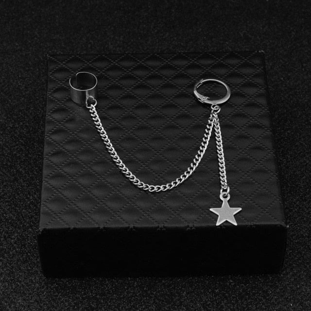 BTS style JIMIN earring with star and chain - SD-style-shop