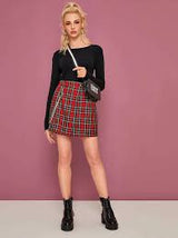Vintage red plaid mini skirt with chain - SD-style-shop