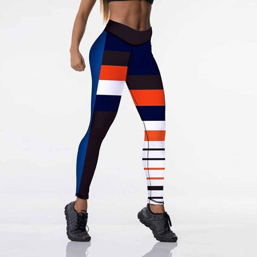 High Waist Fitness leggings - blue and orange - SD-style-shop