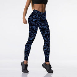High Waist Fitness leggings - black and blue zebra print - SD-style-shop