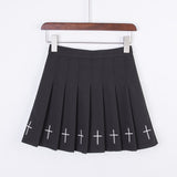 Pleated Skirt Women Harajuku with Cross Embroidery - SD-style-shop
