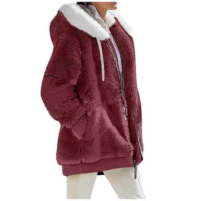 Winter Fashion Women's Coat New Casual Fluffy Hooded Zipper Ladies Clothes Teddy jacket